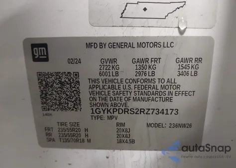 2024 Cadillac Xt6 Awd Premium Luxury z USA, uszkodzony, nr VIN 1GYKPDRS2RZ734173